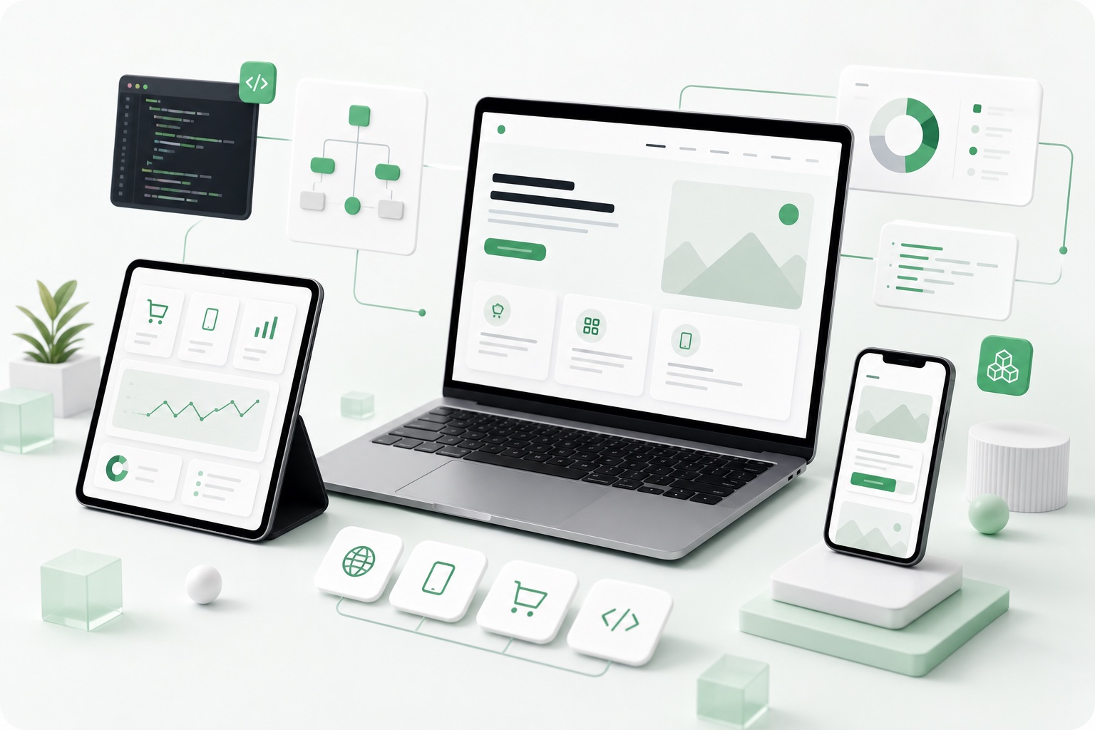 Digital product screens, app layouts and connected software modules